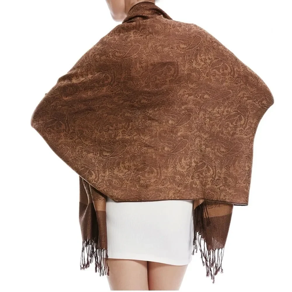 Pashmina Jacquard Paisley Double-Sided Two Tone Shawl Wrap Vintage Scarf